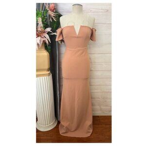 D1 -- LULU'S pink off shoulder women's v-neck long maxi mermaid dress SMALL